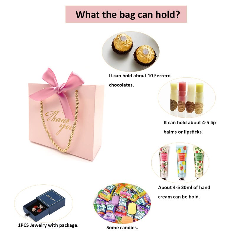 TKSBAG Pink Gift Bags-20 Pack Small Thank You Gift Bags With Handles-5.5 ' 'x 2.5 ' 'x4.7 ' ' Mini Gift Bags Bulk for Baby Shower  Birthday  Wedding - Image 3